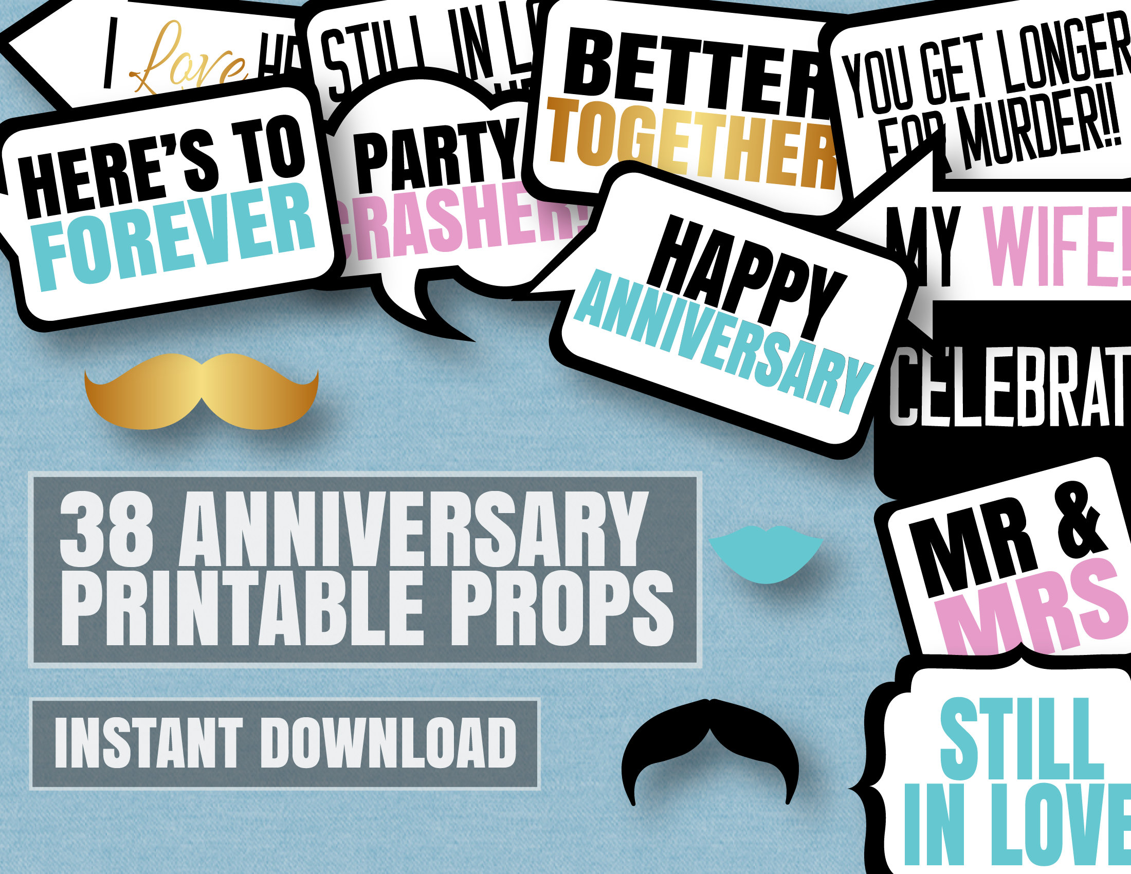 38 Anniversary Printable Photo Booth Printable Props Etsy UK