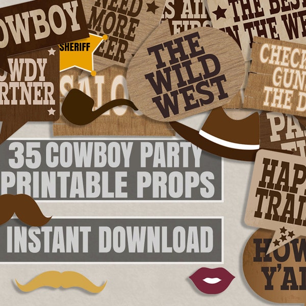 35 Old West party printables photo booth props, cowboy party, photobooth props for western themed party, old west theme, cowboy prop booth