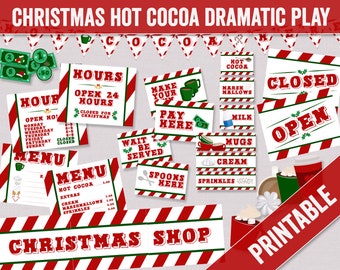 Christmas Dramatic Play Printables, Christmas Hot Cocoa Stand play printables, Christmas Hot Chocolate printables for imaginative play