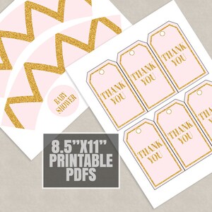 Baby Shower Party Printable Set, Banner, Pink and Gold It's a Girl Baby ...