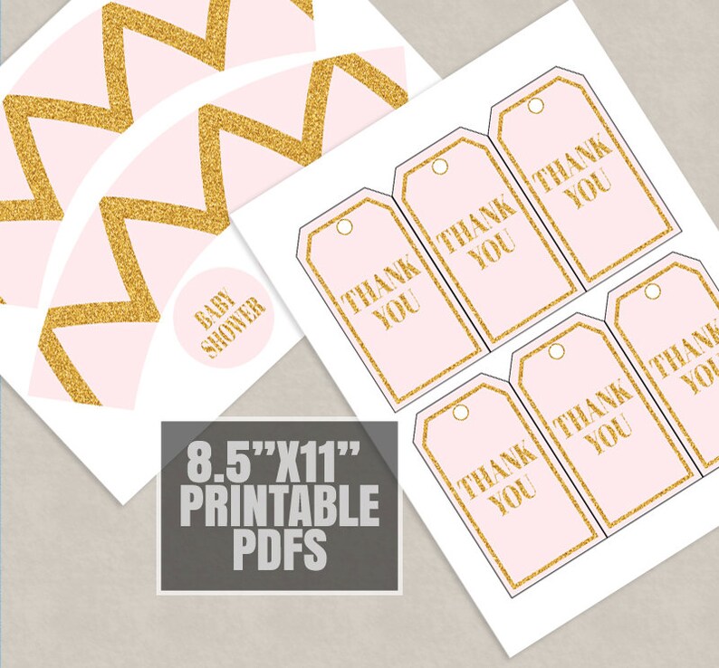 Baby Shower Party Printable Set Banner Pink and Gold - Etsy