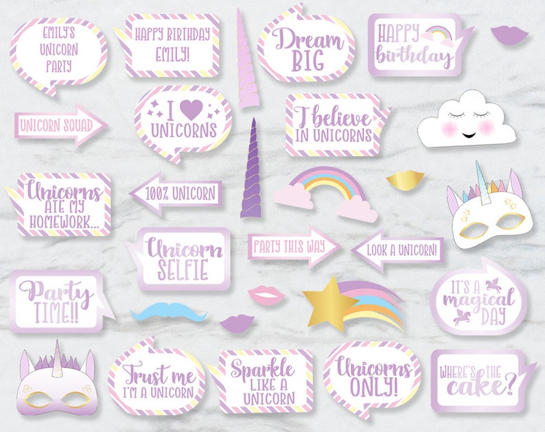 Printable Unicorn Photobooth props, Editable Unicorn photo booth props, Printable Unicorn party selfie props, unicorn party printables, UC1 image 2