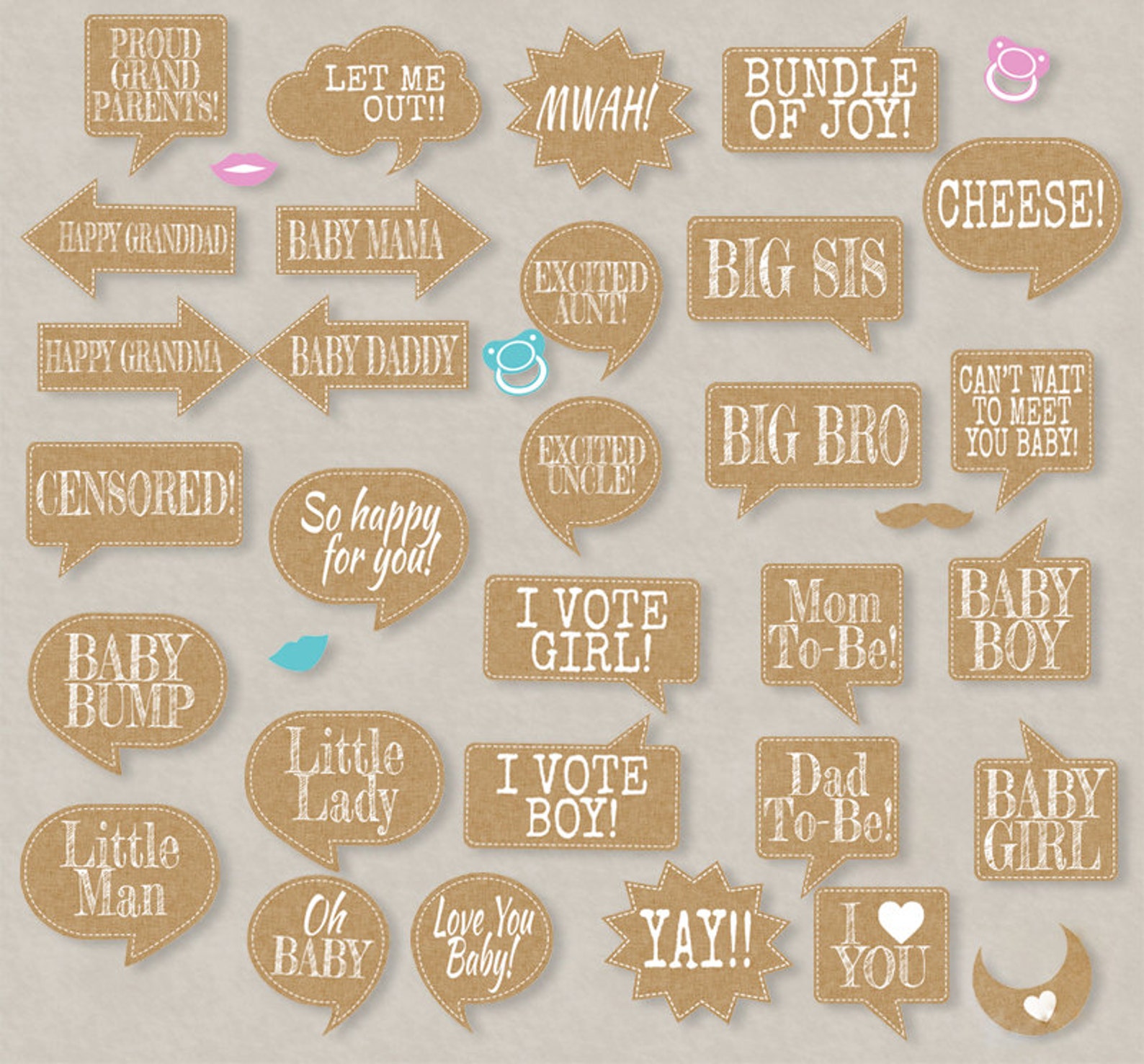 35 Rustic Baby Shower Printable Props Speech Bubbles Party Etsy UK