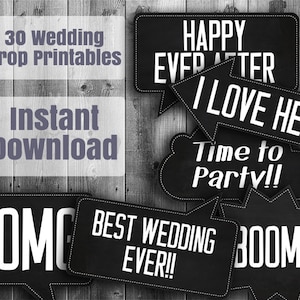 30 Wedding Photo Booth Prop Printables, chalkboard photo booth, reception speech bubbles, wedding photobooth black white, digital download
