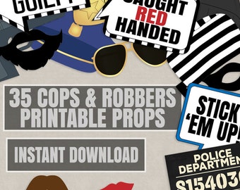 35 Cops and Robbers Party Props, Police party theme photo booth props, mugshot sign printable, police photobooth party diy, instant download