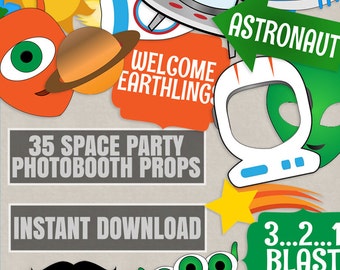 35 Space Party Props, astronaut party diy photo booth props, diy space party alien photobooth props, space party decoration, alien party diy