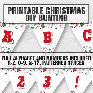 Christmas bunting printable, Printable any phrase Christmas themed banner, Instant download Christmas alphabet bunting, Christmas diy banner