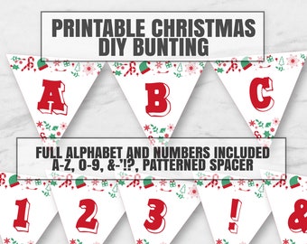 Christmas bunting printable, Printable any phrase Christmas themed banner, Instant download Christmas alphabet bunting, Christmas diy banner