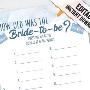 Beach Bridal Shower Printable Game, Editable bridal shower beach themed game, how old was the bride to be editable game, Nautical game, W15