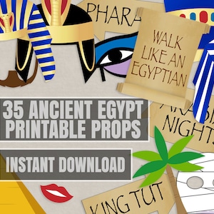 35 Ancient Egyptian Party Props, Egypt party photo booth printables, Egyptian themed party ideas, pharaoh hat props, ancient egypt theme diy