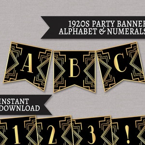 1920s banner printable, party 20s theme printable decoration, prohibition era party decor, happy birthday bunting, roaring 20s printables
