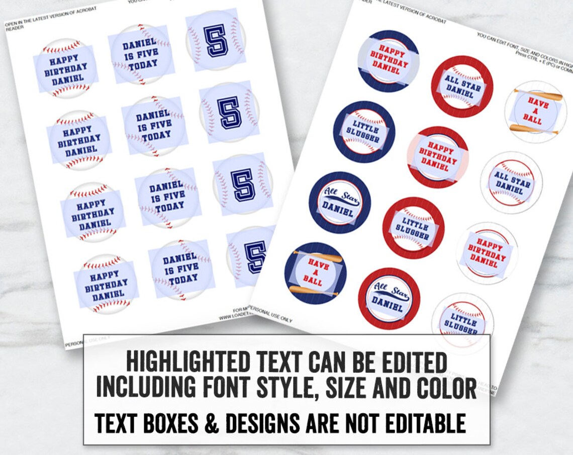 Baseball Cupcake Toppers and Wrapper Printables Editable - Etsy