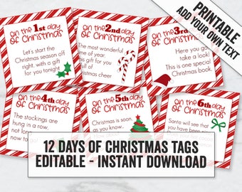 12 Days of Christmas Tags Twelve Days of Christmas Printable Christmas  Cards 12 Days Xmas Cards Christmas Countdown Printable 