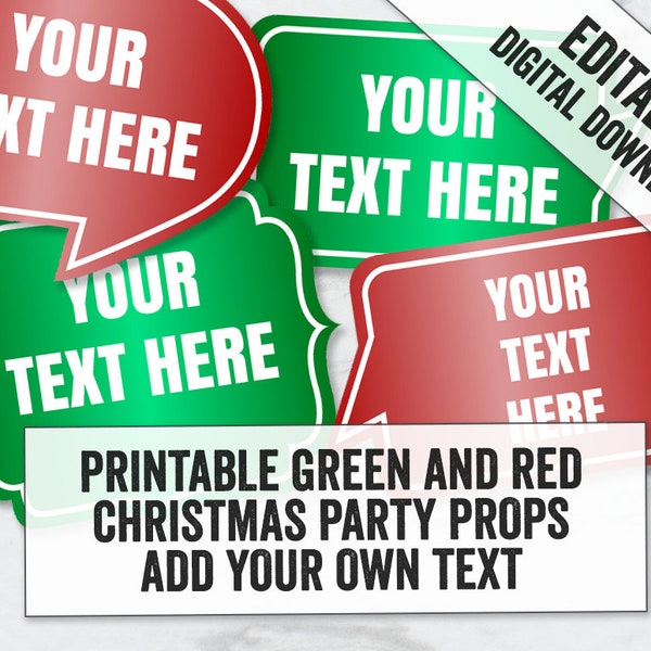 Editable Christmas Photo props, Printable Christmas Photobooth props to add your own text, Christmas printable party props, Editable props