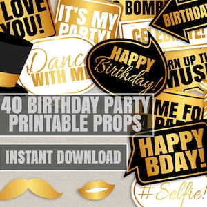 40 Geburtstag Photobooth Requisiten, Geburtstagsparty Requisiten, Geburtstagsparty Requisiten, gold und schwarz, Geburtstagsparty Requisiten
