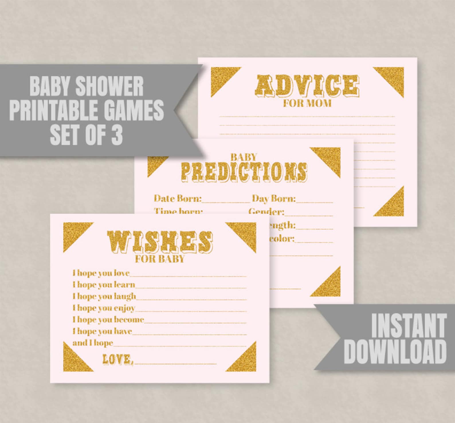 Baby Shower Party Printable Set Banner Pink and Gold - Etsy