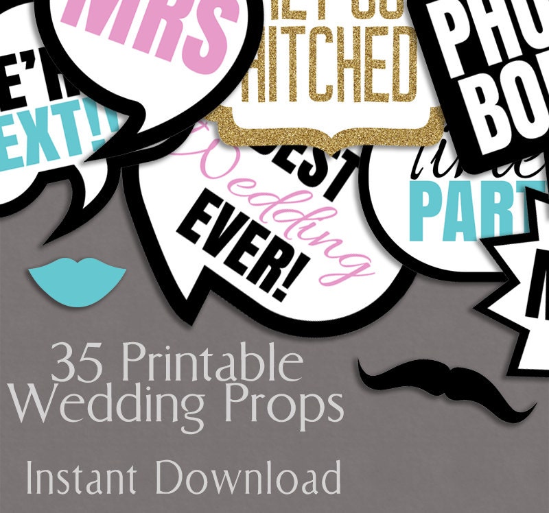 35 Wedding Photo Booth Printable Props Black And White Modern Etsy