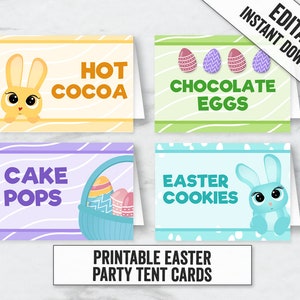 Easter Party Tent Card Printables, Editable Easter food party place cards tents, editable Easter egg tent cards, Easter party decor diy, EE1