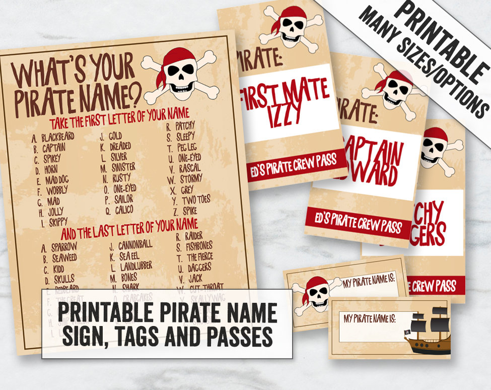 Pirate Printable Party Games Pirate Name Sign Printable - Etsy