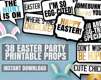 38 Ostern Photo Booth Requisiten, Photobooth Ostereiersuche Party druckbare Requisiten, sofortiger Download, Ostereiersuche Druck, Frohe Ostern Requisiten