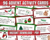 Printable Christmas advent cards, 96 Christmas advent activity notes for kids advent calendar, Daily Printable Christmas notes diy advent