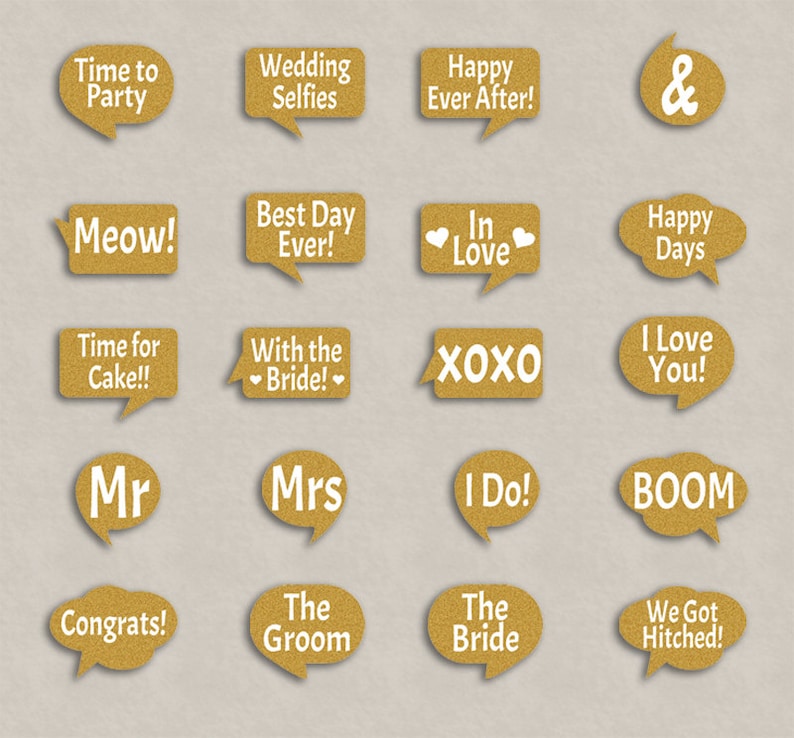 35 Gold Wedding Photo Booth Printable Photo Booth Props | Etsy
