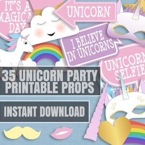 35 Unicorn Party Photo Booth Props, Printable Unicorn Selfie Props ...