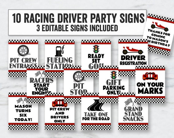 Racing Driver Printable Party Signs Editable Race Car Party | Etsy