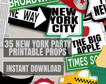 35 New York photo props, new york Party Photo Booth Props, I love ny party props, instant download, new york party props, selfie props ny