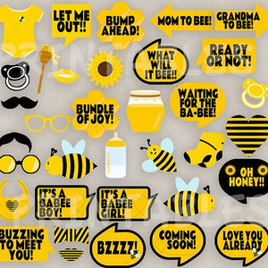 30 Bee Baby Shower Printable Props, Printable Bee Theme Babee Prop ...