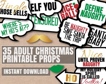 35 Adult Christmas Phrases Printable photo booth props, christmas adult party props, naughty christmas props, xmas party props photobooth