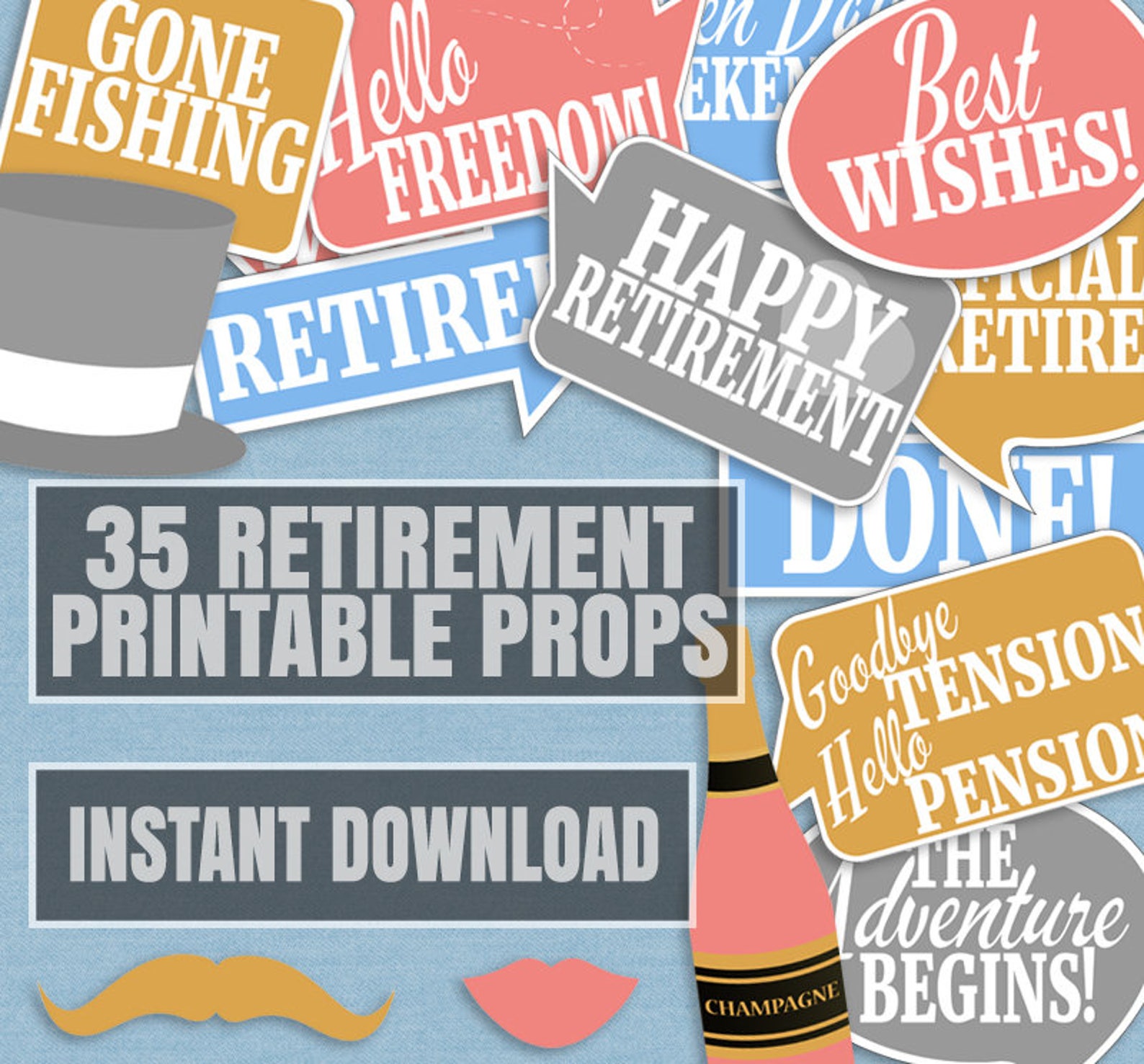 35 Retirement Party Photo Props Retirement Party Photo Booth Etsy UK