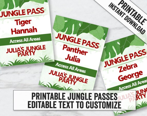 Editable Jungle Safari Party Passes Printable Jungle Passes | Etsy