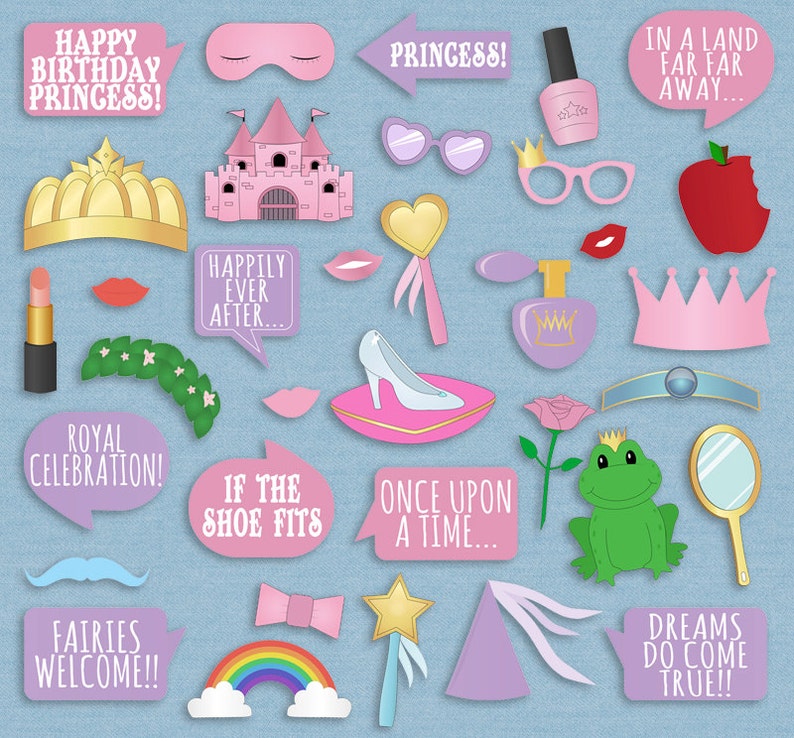 35 Princess Party Printable Props diy princess party photobooth decor pink princess girls night in photo booth prop ideas