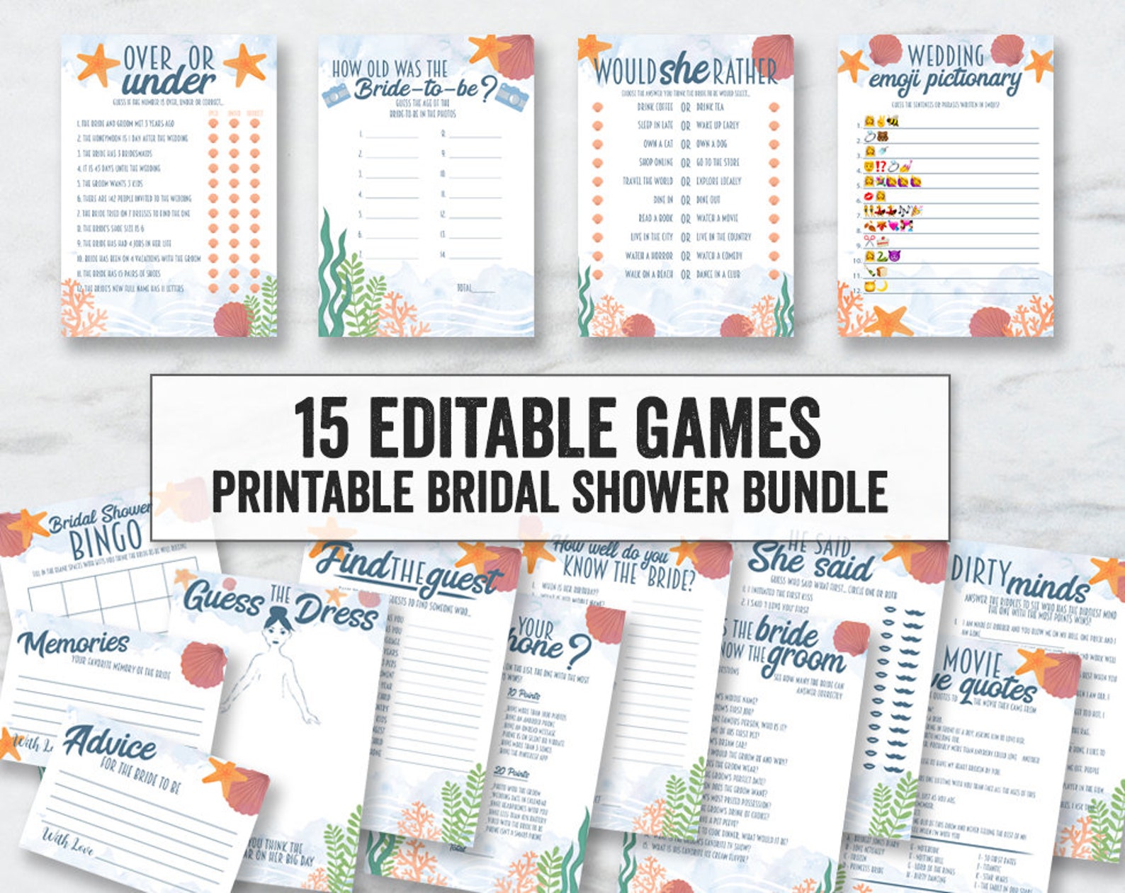 Editable Beach Bridal Shower Game Bundle Edit and Print Your | Etsy