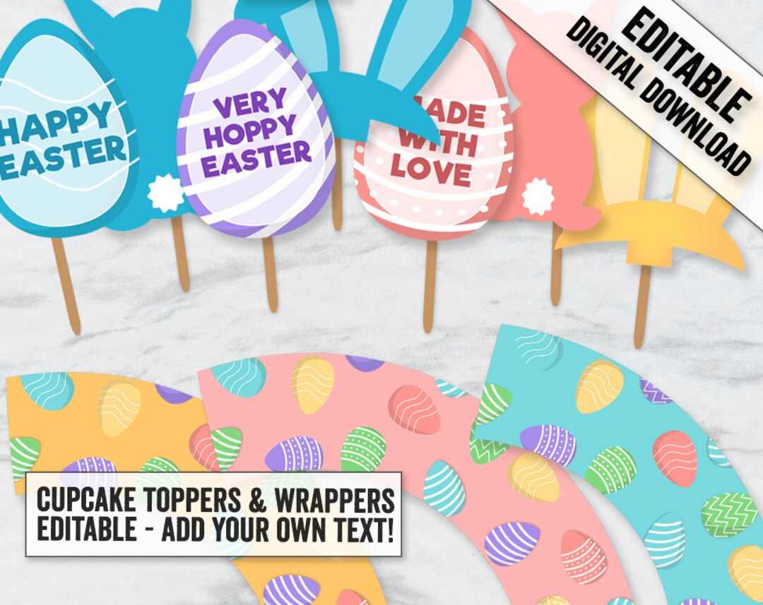 Printable Easter Cupcake Toppers and Wrapper Template, Editable Easter ...