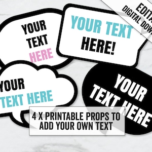 Editable Photo Booth Props, matching editable party photo booth printable props, printable bubble photobooth props to add your own text