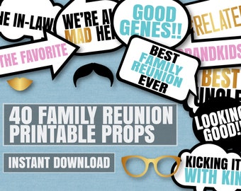 Family Party Photo Booth Props, Instant download Family reunion selfie props, printable family party photobooth props, family party ideas