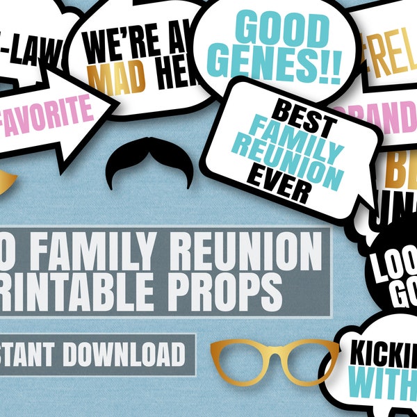 Family Party Photo Booth Props, Instant download Family reunion selfie props, printable family party photobooth props, family party ideas
