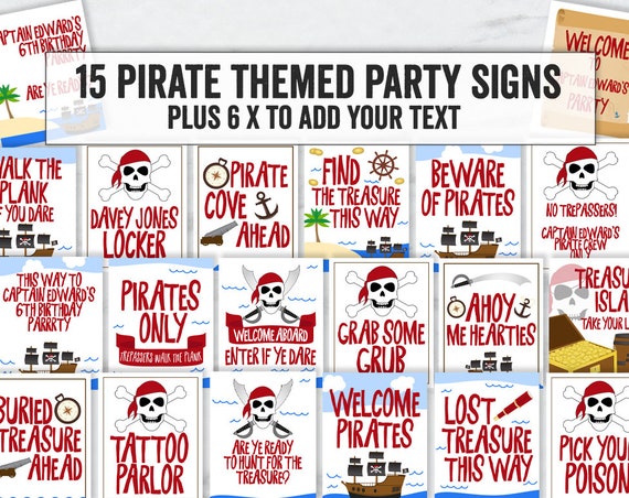 Printable Pirate Party Signs, Printable Pirate Signs, Editable Fun