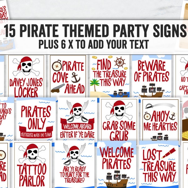 Printable Pirate Party Signs, Printable Pirate signs, Editable Fun Pirate party signs for kid's party, Pirate party DIY decorations, BB10