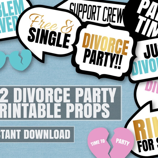 42 Divorce Party Printable props, divorce ceremony decor, just divorced party ideas props, instant download, celebrating divorce party