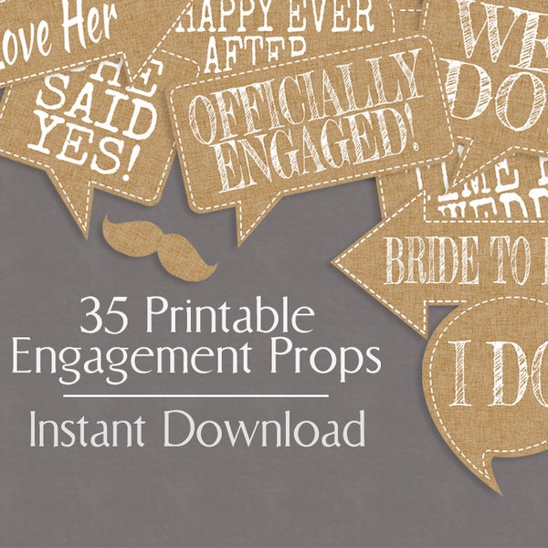 35 Rustic Engagement Photo Booth Prop Printables, Burlap Effect, Printable photobooth rustic chic wedding props, engagement party hessian