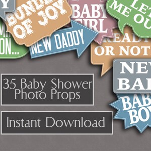 35 Baby Shower druckbare Foto Requisiten, photobooth bunte Selfie Sprechblase Foto Requisiten, Pastellfarben, Junge Mädchen Baby Shower Ideen