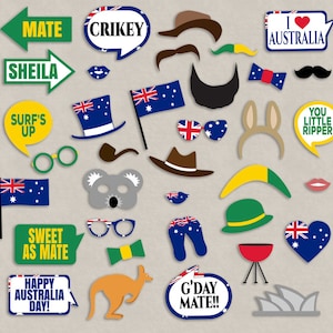 35 Australia Day Party Props, Australian Props, Happy Australian theme party photobooth props, aussie photo booth party props, downloadable image 2