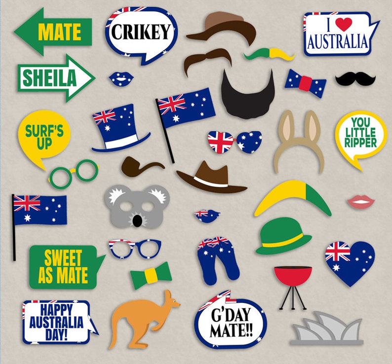 35 Australia Day Party Props, Australian Props, Happy Australian theme party photobooth props, aussie photo booth party props, downloadable image 2