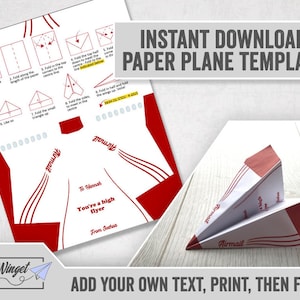Airplane Paper Plane Template, Editable plane card template, Fun Card idea, editable paper airplane, digital download, DIY Folded plane card