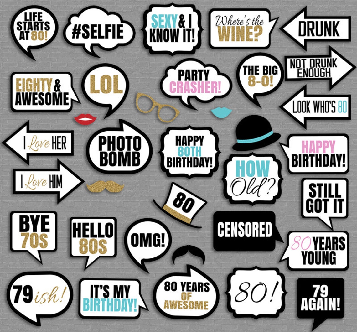 35 80th Birthday Party Printable Props Photo Booth Props - Etsy