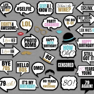 35 80th Birthday Party Printable Props, Photo Booth Props, Eightieth ...