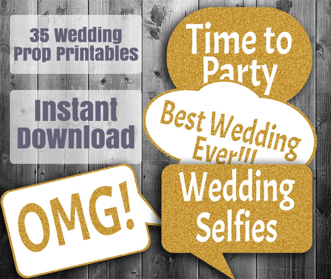 35 Gold Wedding Photo Booth Printable Photo Booth Props | Etsy